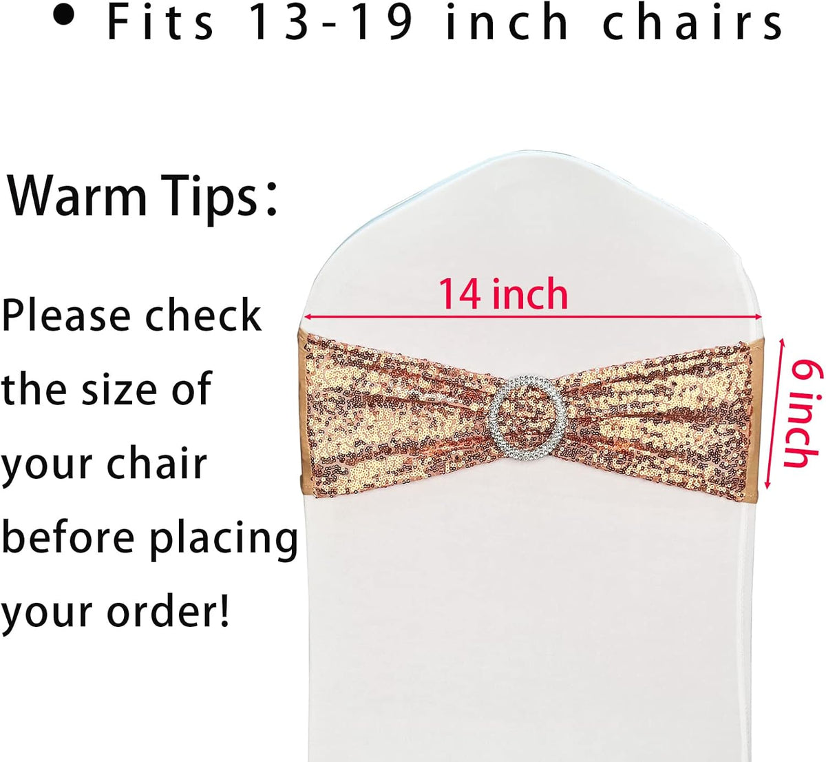 10 Pcs Sequin Chair Sashes Stretch Chair Bands Spandex Polyester Bows for Party Hotel Wedding