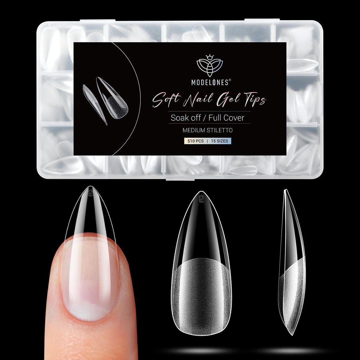 Modelones Medium Stiletto Fake Nail Tips - 510Pcs Gel Tips Pre-shaped Half Matte Full Cover Clear