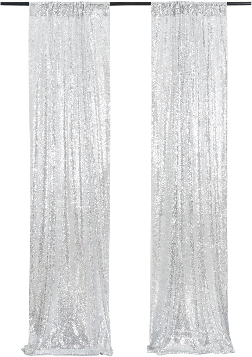 Poise3EHome Silver Sequin Backdrop Curtains,2ft x 8ft Sequin Photography Backdrop Curtain 2 Panels