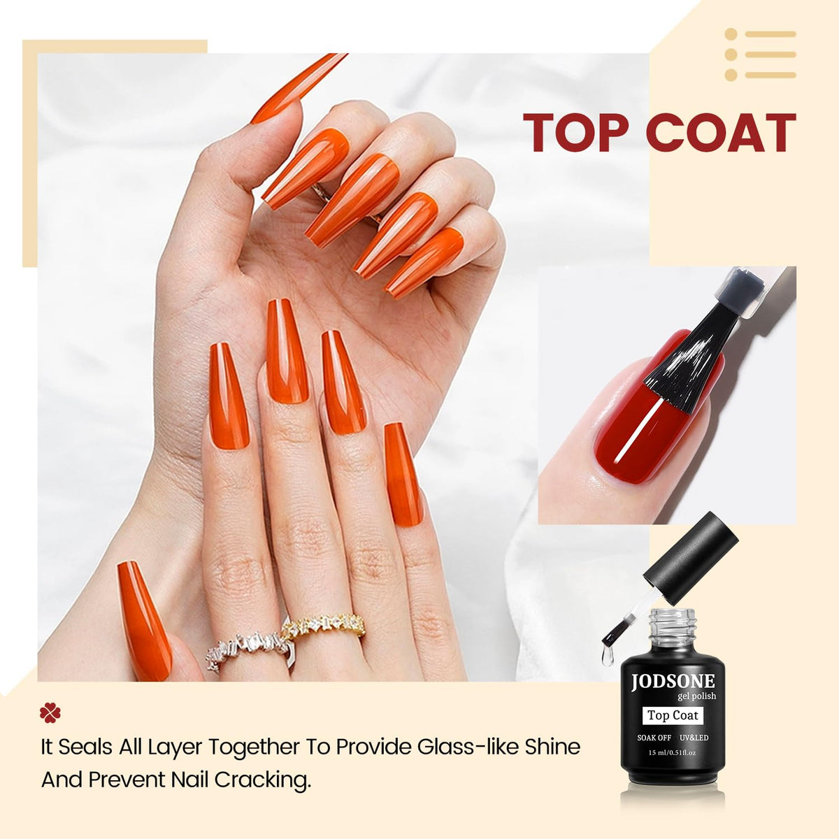 JODSONE 15ML Top Coat Gel Polish High Gloss Shine Finish Long Lasting Gel Nail Polish Professional