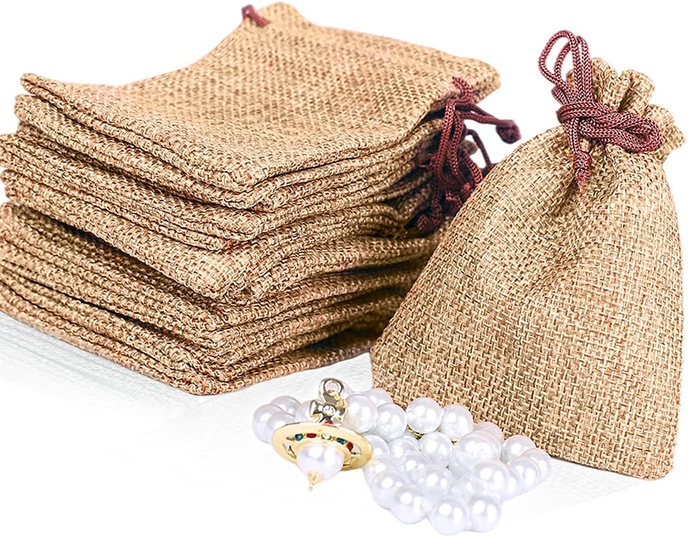 LYSXP 50PCS Burlap Bags with Drawstring，3x4 Inch Drawstring Gift Bag Jewelry Pouches for Wedding