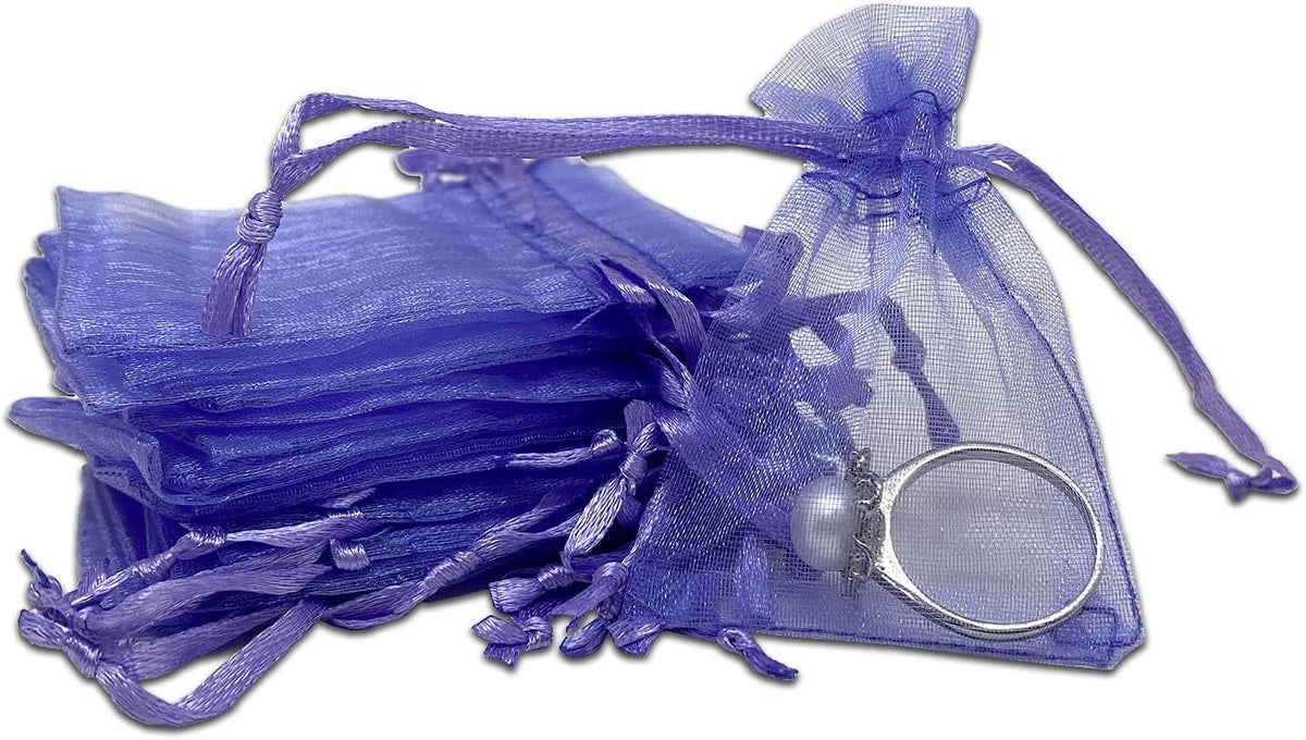 TheDisplayGuys 100-Pack XS 2 x 2 3/4" Lavender Sheer Organza Gift Bags with Drawstring, Jewelry