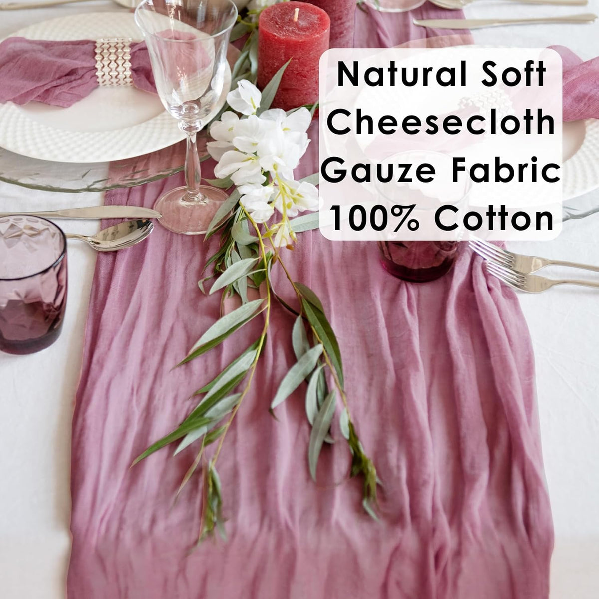 Dusty Pink Table Runner Cheesecloth 141'' Rustic Sheer Gauze Runner Farmhouse Wedding Runner