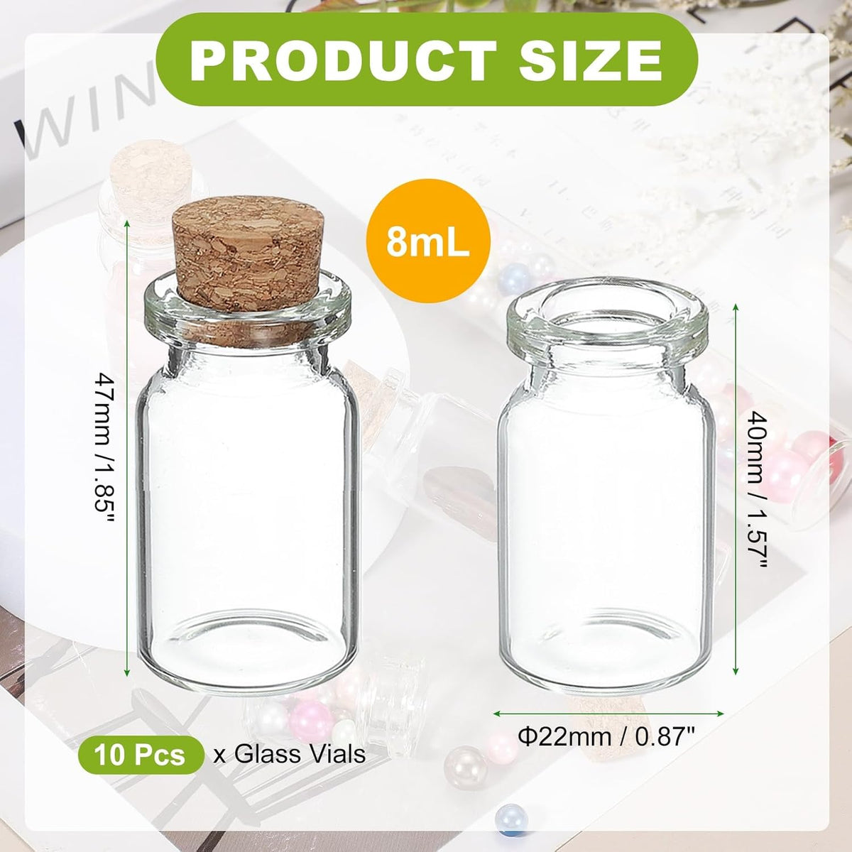 uxcell 10Pcs Mini Glass Bottles with Cork Stoppers, 8ml Small Clear Bottles Glass Empty Jars Vials