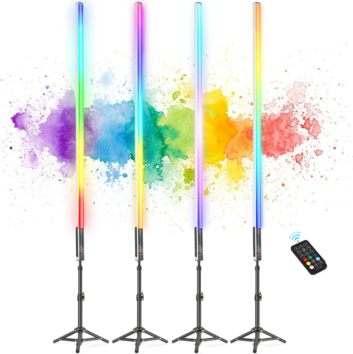 4 Pack 4ft Portable Battery Powered Tube Light 120cm Handheld LED RGB Lights Tube with Tripods, 500