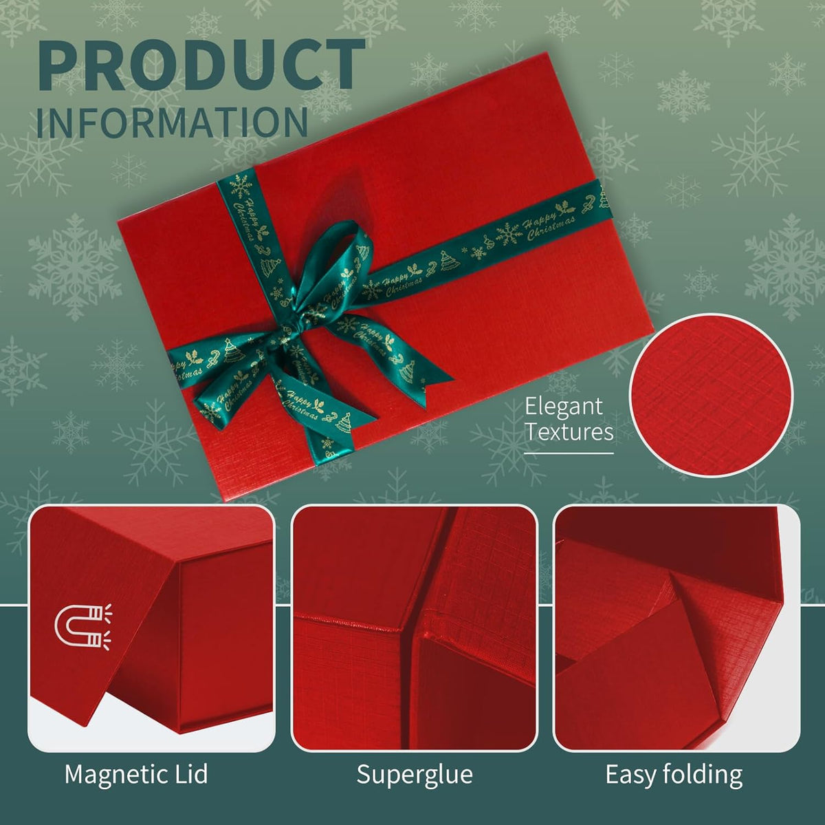 Rinrda Large Christmas Red Gift Box,13.75"x9"x4.5", Gift Boxes with Magnetic Lids for Presents