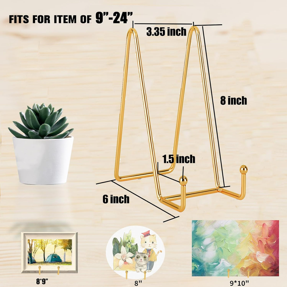 Decolore 8 inch 3 Pack Gold Plate Stands Table Top Easels Plate Holder Display Stands for Picture