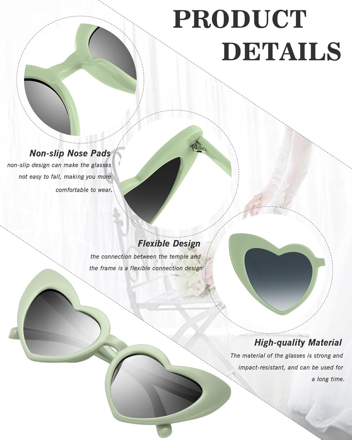 Flutesan 20 Pairs Retro Heart Sunglasses Vintage Cat Eye Heart Glasses Women Bachelorette Bride