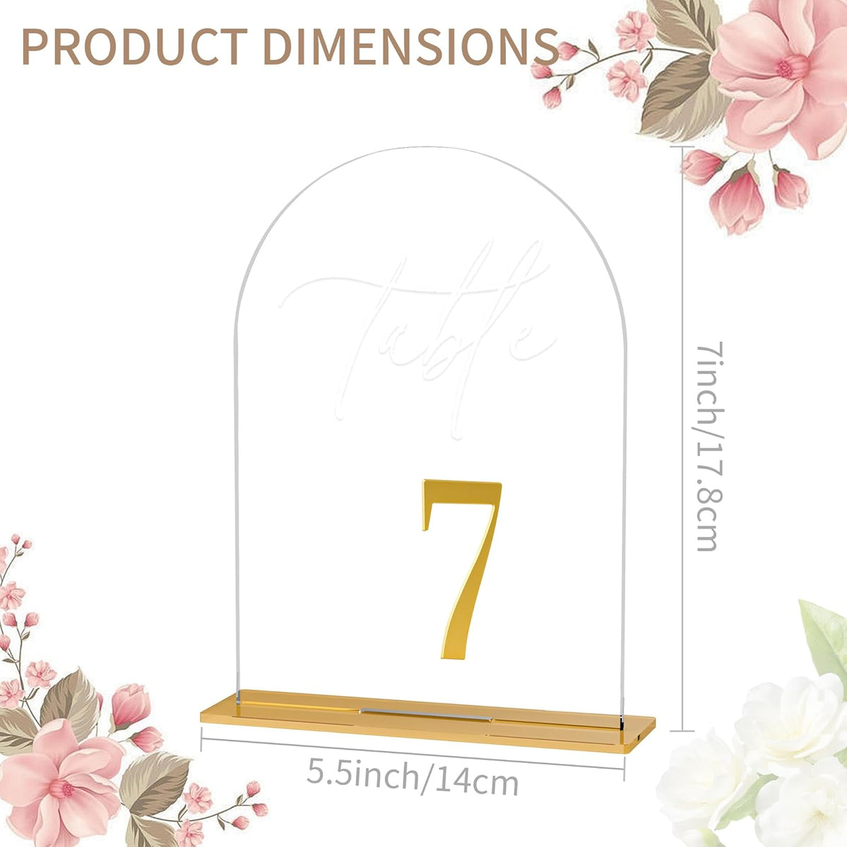 Arch Wedding Table Numbers 1-30 w/Stand, Gold 3D Table Numbers for Reception - 5.5" X 7" Elegant