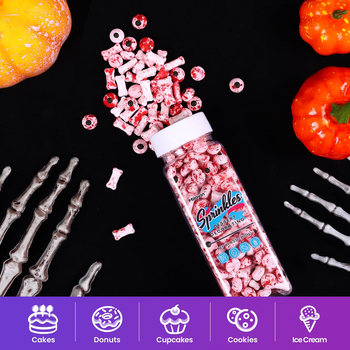 Bloody Eyeballs Bones, Edible Candy Sprinkles for Halloween, Candy Eyes, Bloody Bone Candy for