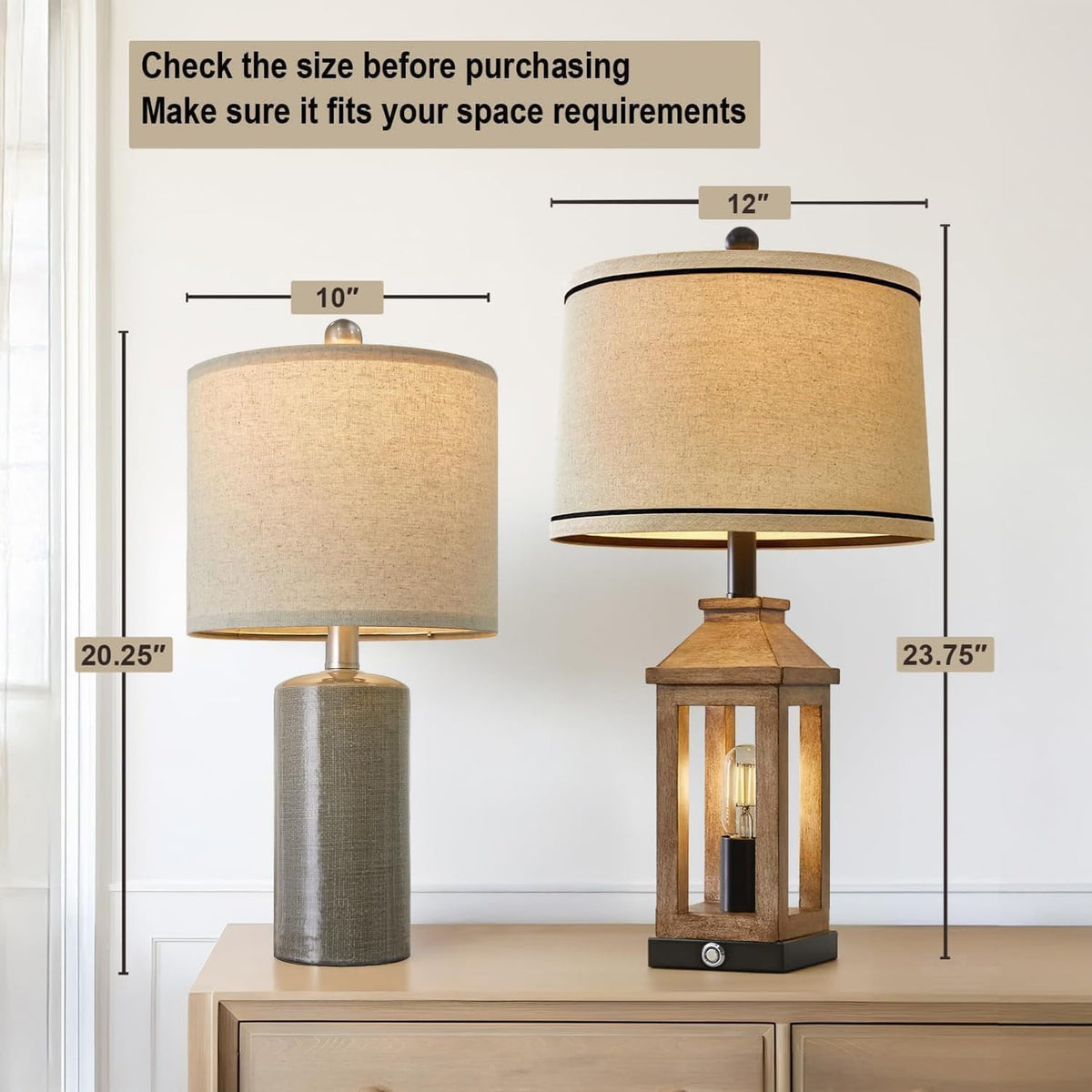 20.25/inch Modern Ceramic Table lamp Set of 2 Small Farmhouse Bedside lamp Dark Grey Nightstand