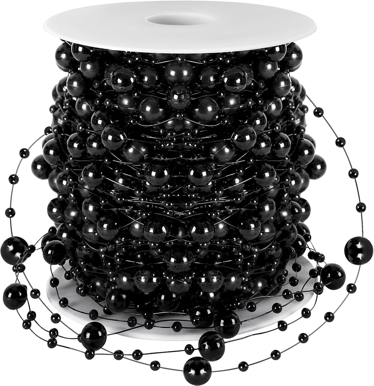 JULBEAR 131Ft Artificial Pearl Beads Garland Decoration, 1Rolls Black Pearl Strands Chain Bead