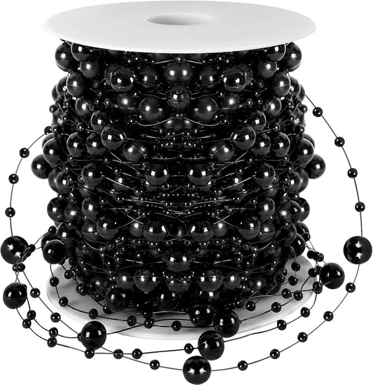 JULBEAR 131Ft Artificial Pearl Beads Garland Decoration, 1Rolls Black Pearl Strands Chain Bead