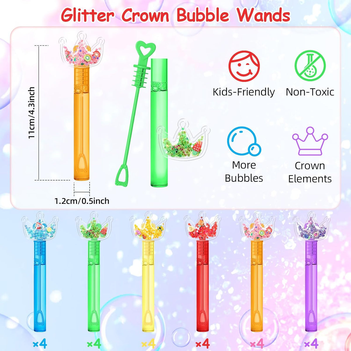 AFZMON 24Pcs Glitter Princess Bubble Wands for Kids, Crown Party Favors Mini Bubbles Birthday Gift