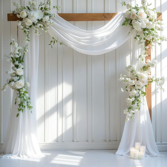 Wedding Arch Draping Fabric,2 Panel 28" x 19Ft White Arch Drapery Sheer Backdrop Curtain for