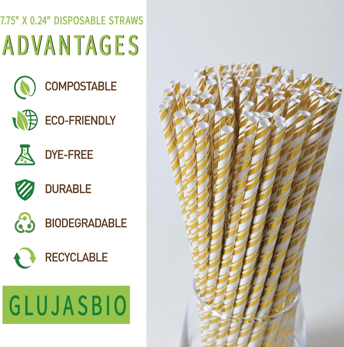 Gold Straws Disposable Cocktail Drinking Paper Straws for Party, Wedding, Baby Shower, Birthday