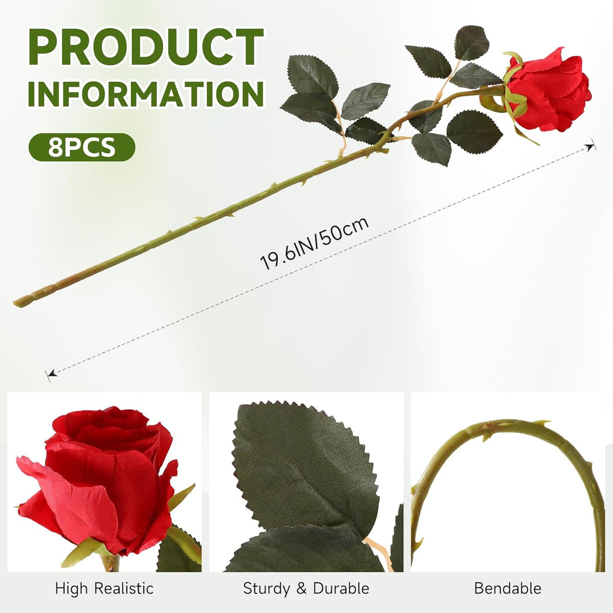 Tifuly 12 Pcs Red Roses Artificial Flowers,Realistic Long Stem Fake Silk Roses Bouquet for Party