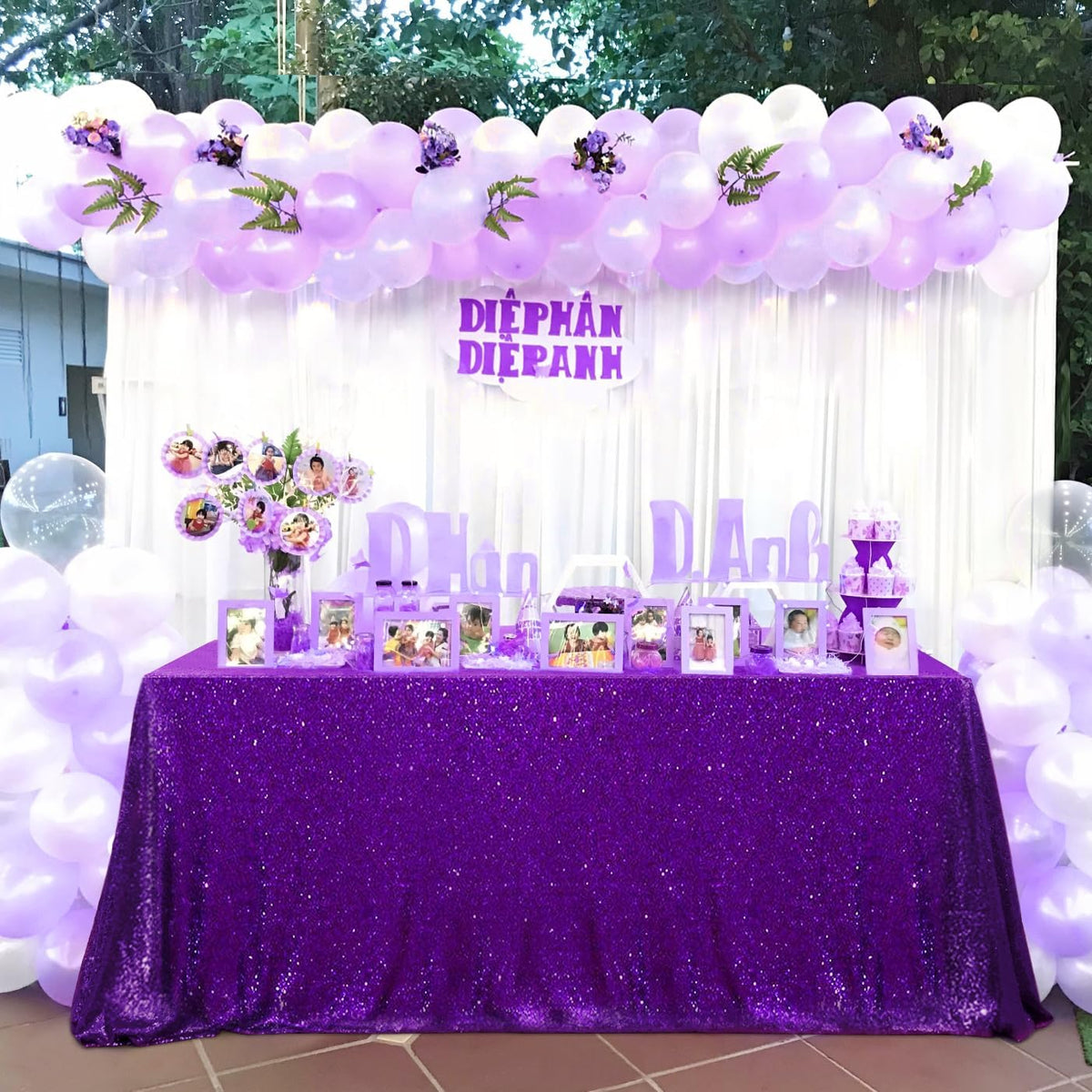 QueenDream Purple Tablecloth Sequin Fabric Table Cloths 90x90 Inch Halloween Party Decorations