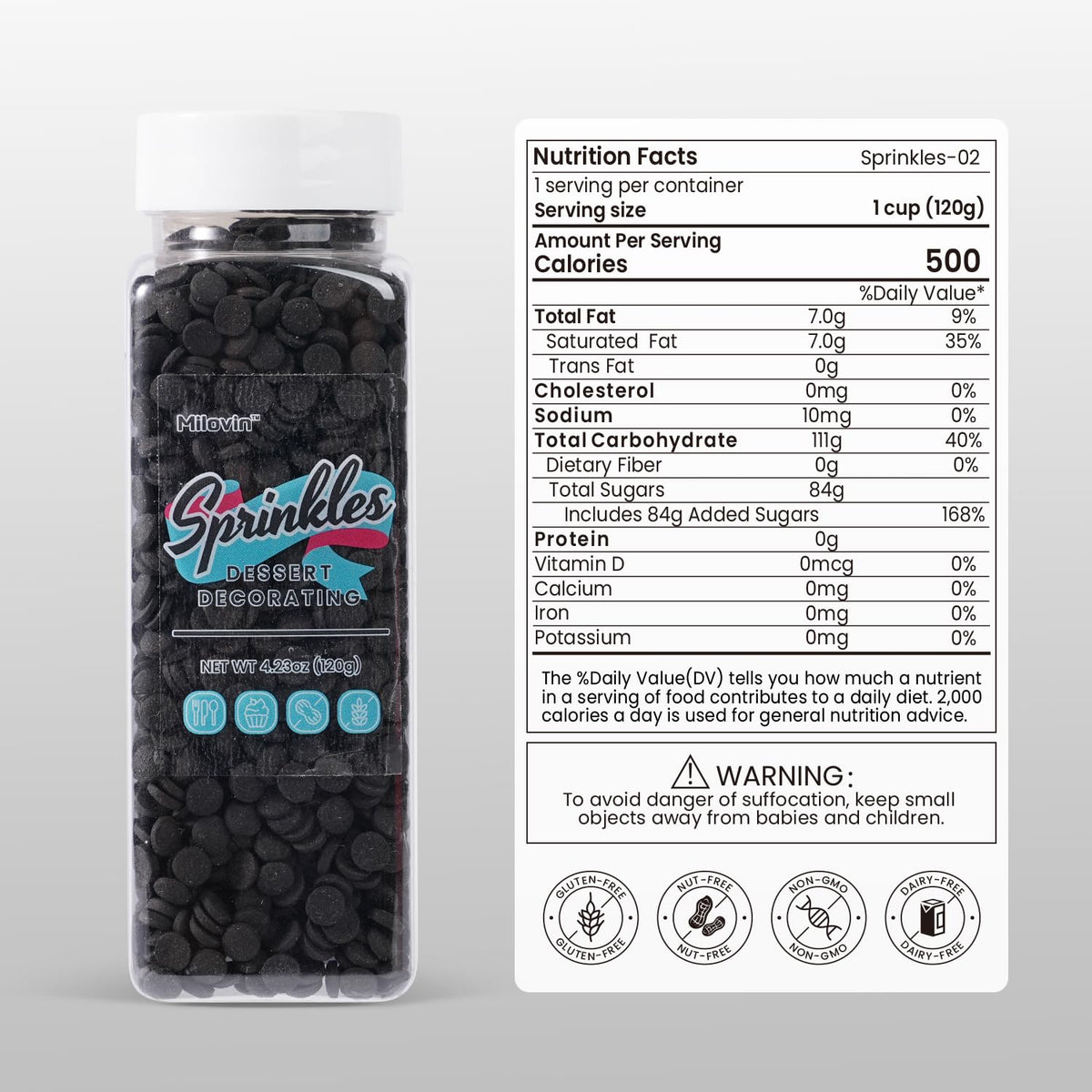 Black Sprinkles, Black Confetti Sprinkles for Cake Decorating, Round Sprinkle for Cupcakes, Ice