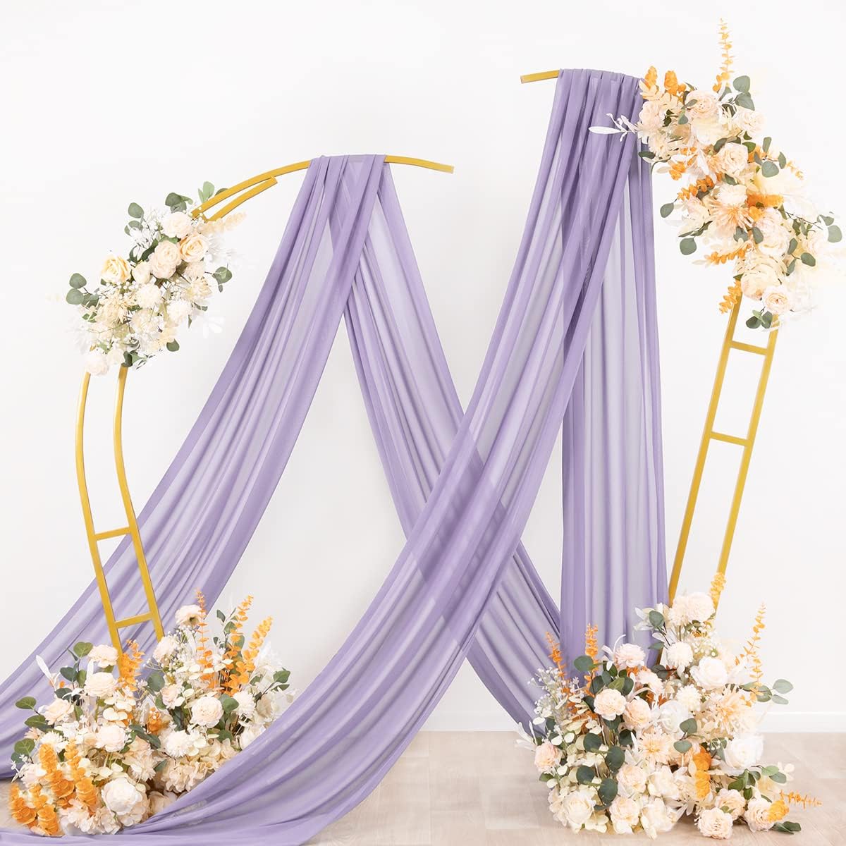 Socomi Wedding Arch Draping Fabric 3 Panels 29" x 19Ft Lavender Purple Sheer Chiffon Curtain Drapes