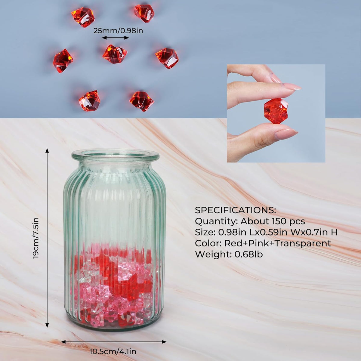 Babenest Acrylic Crushed Ice Rocks, 150 PCS Fake Crystals Plastic Ice Cubes Diamonds Gems for Vase