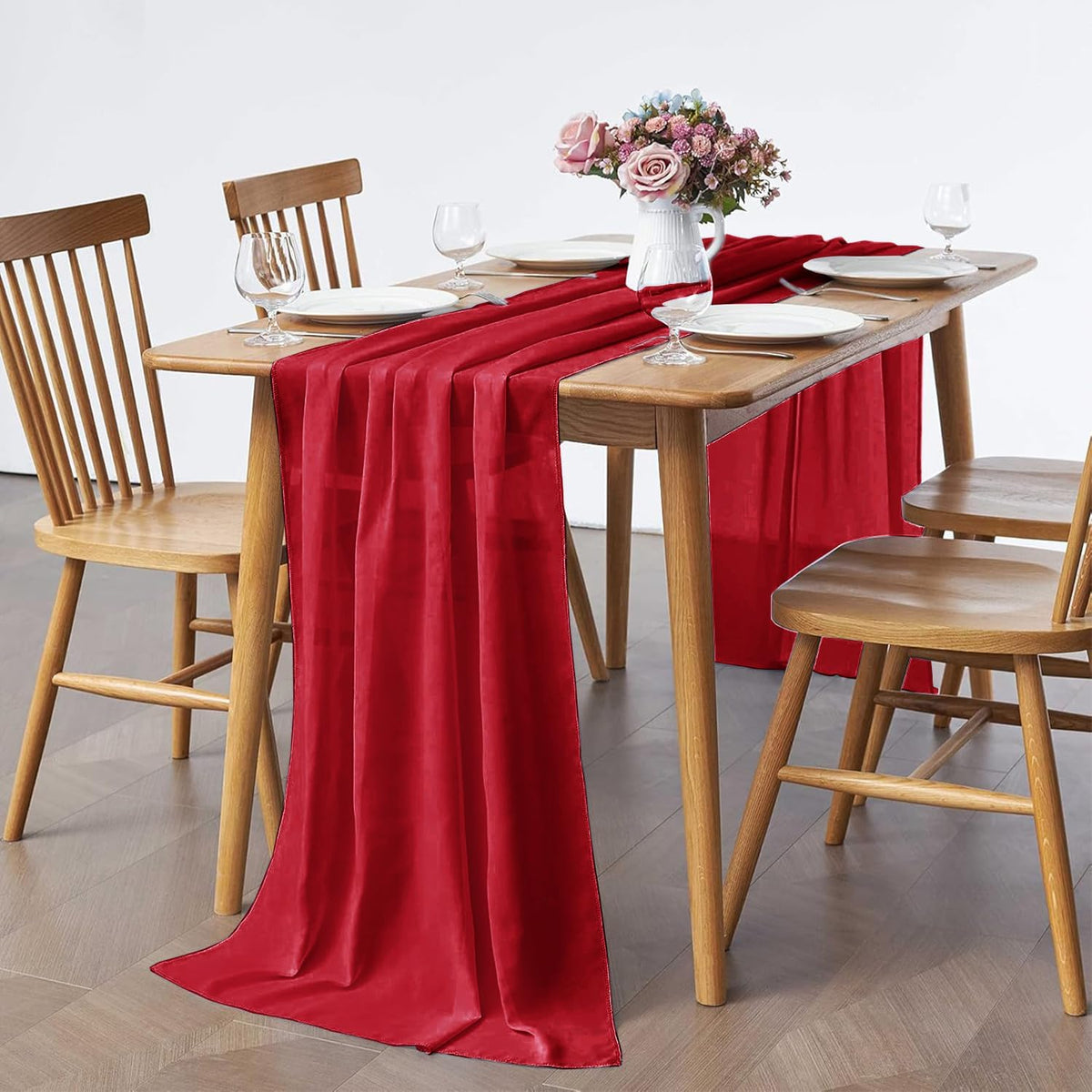 5 Pack 10Ft Red Chiffon Table Runner Sheer 29x120 Inch for Romantic Wedding Decor Bridal & Baby