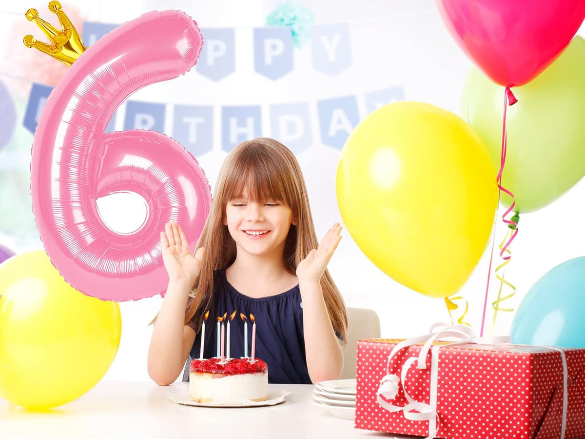 40 Inch Pink Number Balloon 0-9(Zero-Nine) with Crown, Big Size Happy Birthday Balloon, Foil Helium
