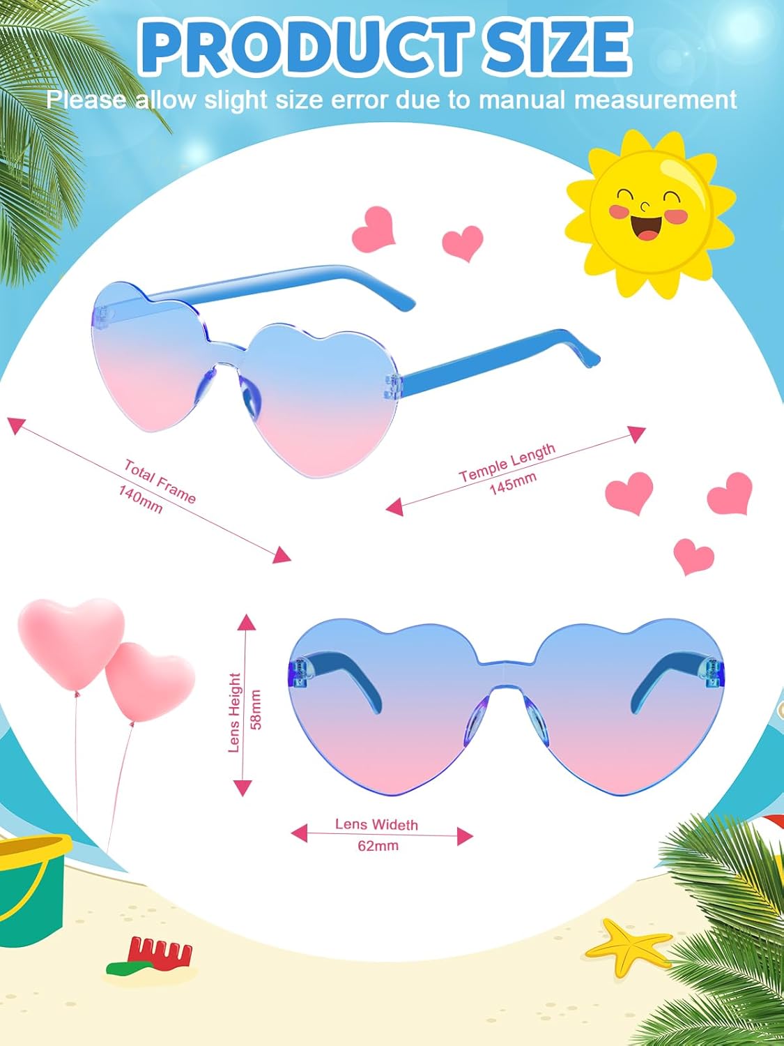 12 Pairs Heart Shaped Sunglasses for Women Colorful Glasses Fun Trendy Transparent Heart Sunglasses