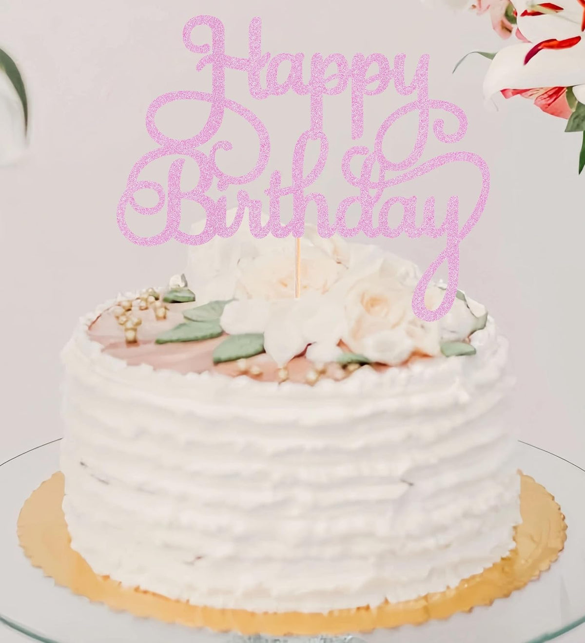 Happy Birthday Cake Topper - Pink Glitter Birthday Party Cake Decoration Supplies - Happy Birthday