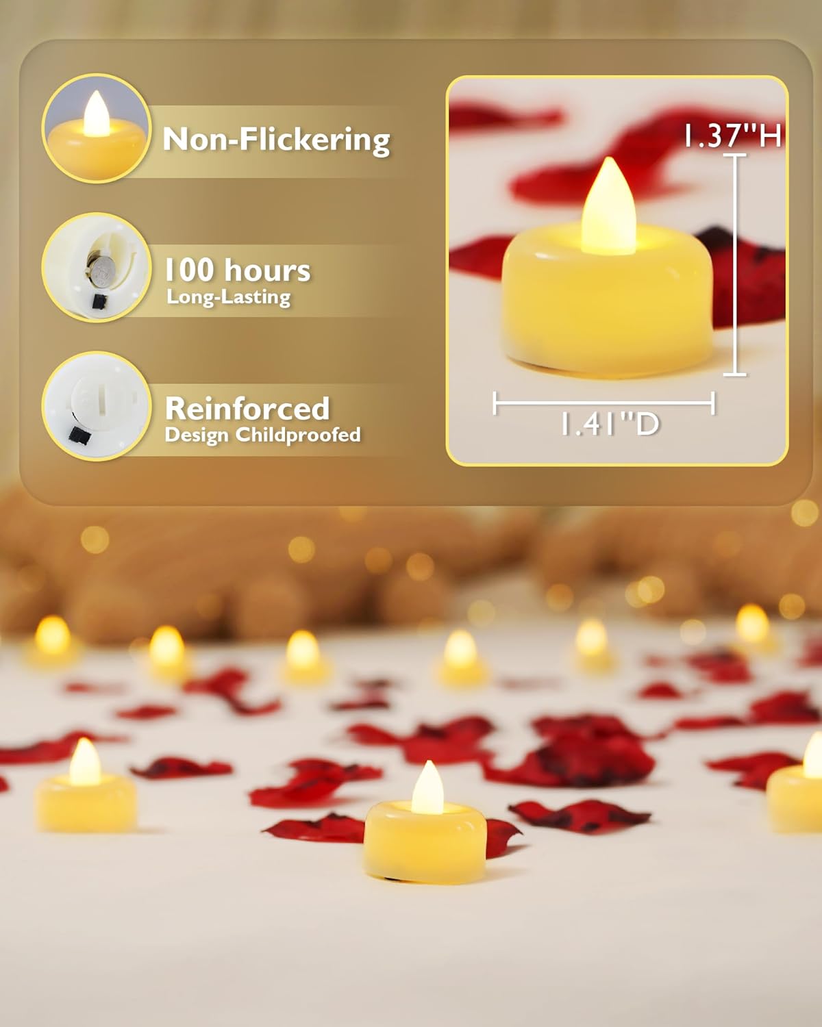 Amagic 12/24/50/100/150 Pack Flameless LED Tea Lights Candles Battery Operated, Electric Fake