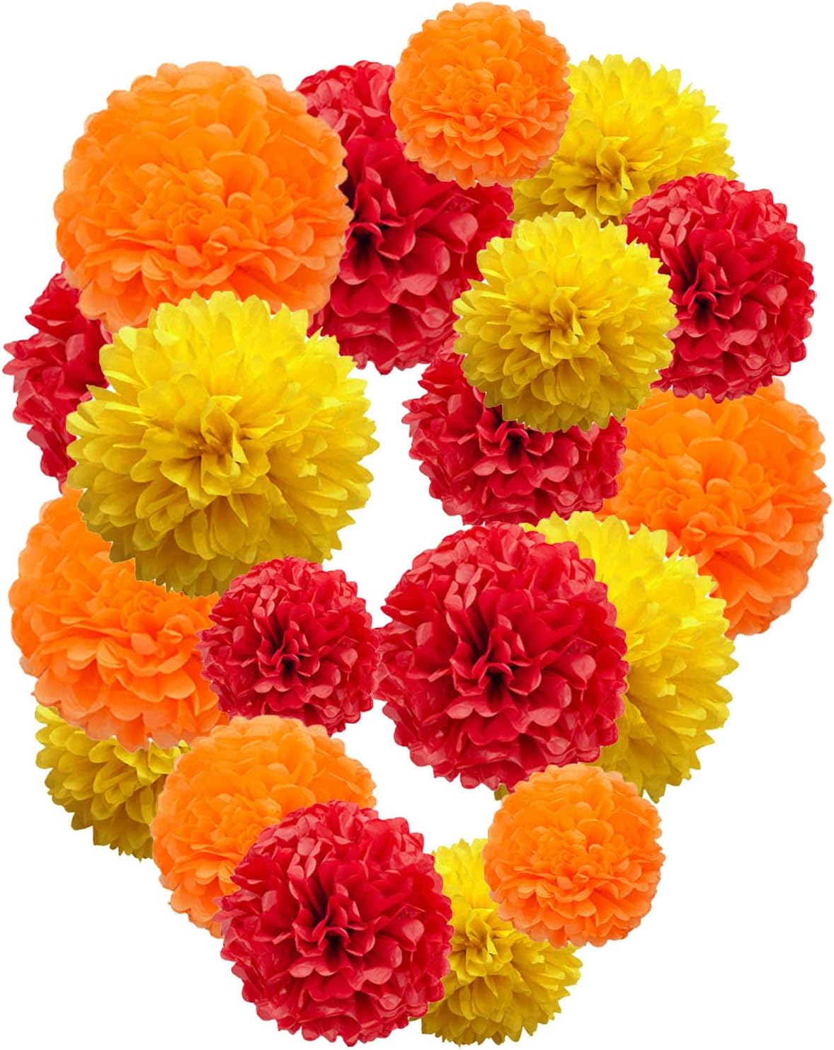 Orange and Yellow and Red Paper Pom Poms,10",12" Tissue Pom Poms for Party Hanging Decorations - 12