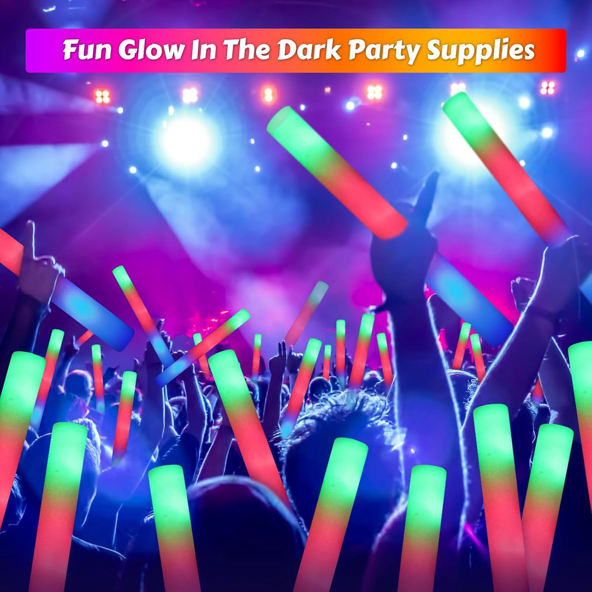 70 PCS LED Foam Glow Sticks Bulk, Glow in the Dark Party Supplies with 3 Modes Colorful Flashing