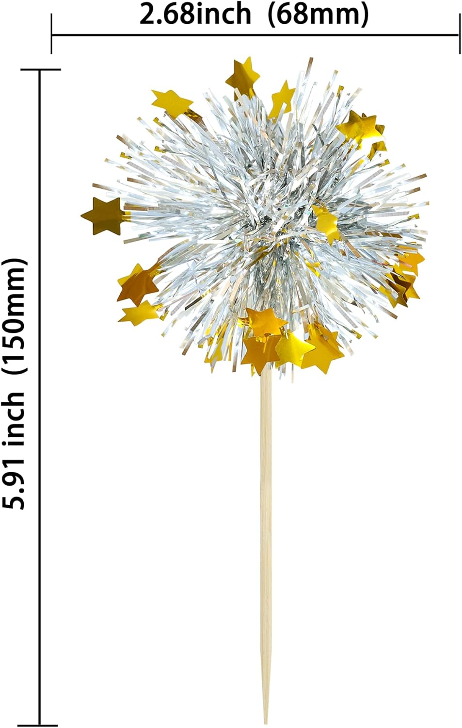 Ephlyn 30Pcs Foil Firework Cupcake Toppers Sparkle Tinsel Cupcake Picks Happy Birthday Cake