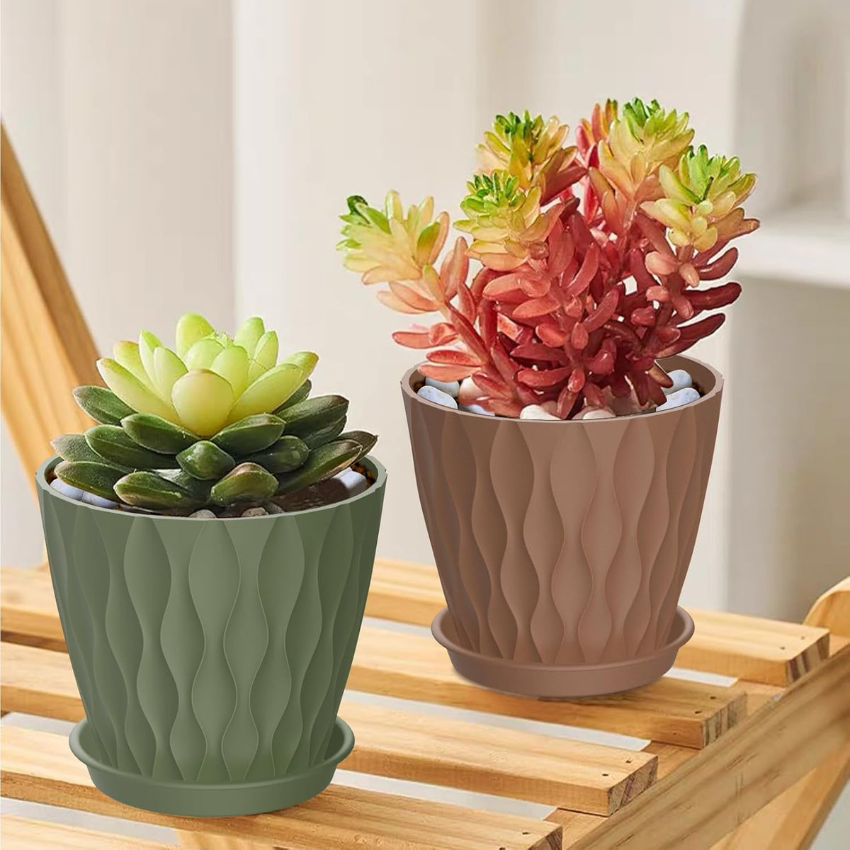 4 Inch Small Pots for Plants, 12 Pack Waffle Texture Small Plant Pots for Succulents, Plastic