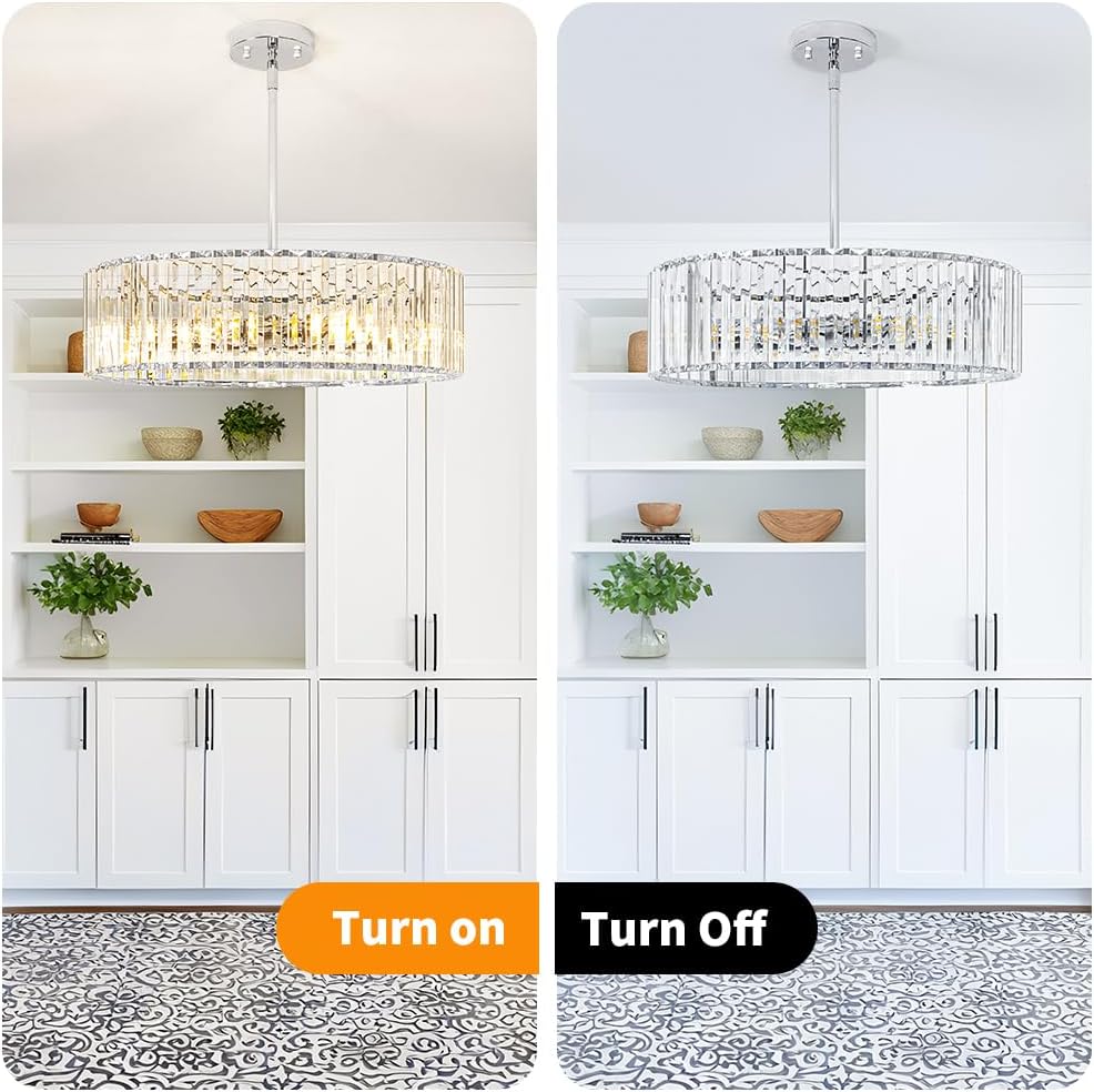 Modern Crystal Chandelier for Dining Room, 6 Light Chrome Semi Flush Mount Ceiling Light Fixtures