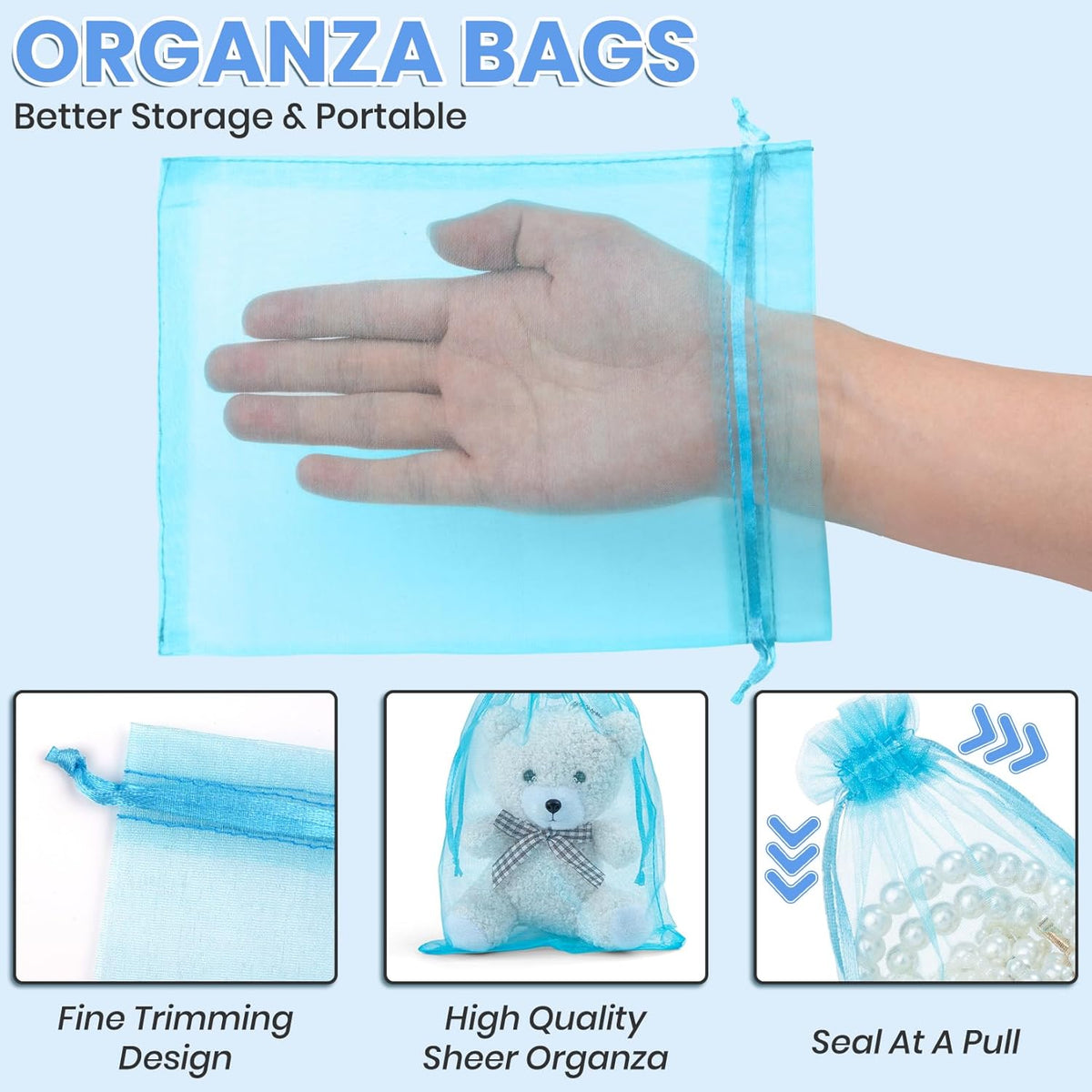 ANZNKU 50 Pack Organza Bags 6x9 Inch, Mesh Bag Drawstring Large Organza Gift Bags for Baby Shower