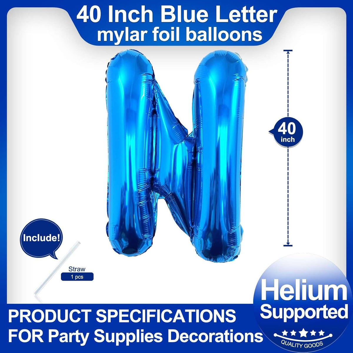 40 Inch Blue Letter N Balloons, DIY Phrase Foil Alphabet Letter N Balloons DIY Word N Banner for
