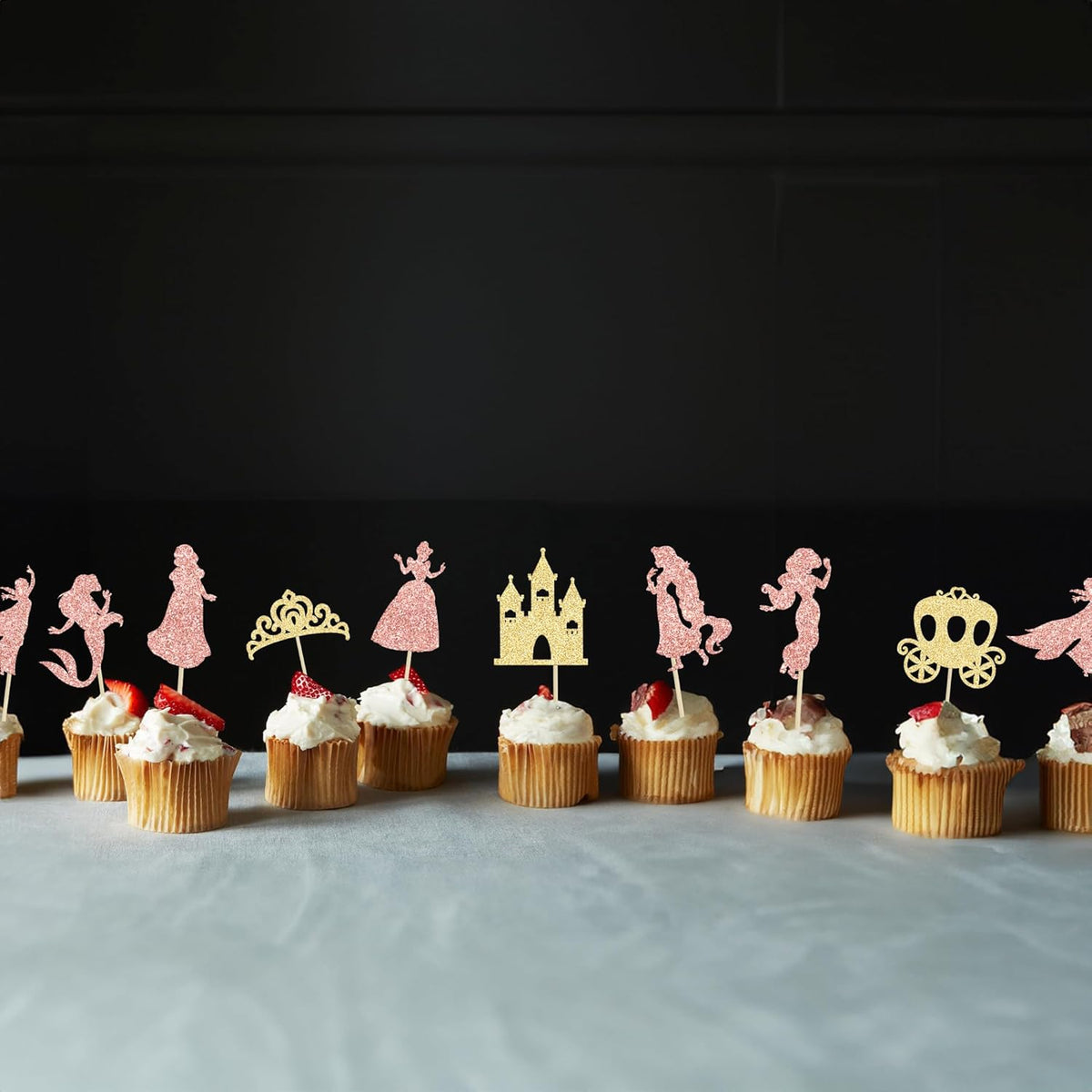 Gyufise 36Pcs Princess Cupcake Toppers Glitter Mermaid Girl Castle High Heel Crown Cupcake Picks