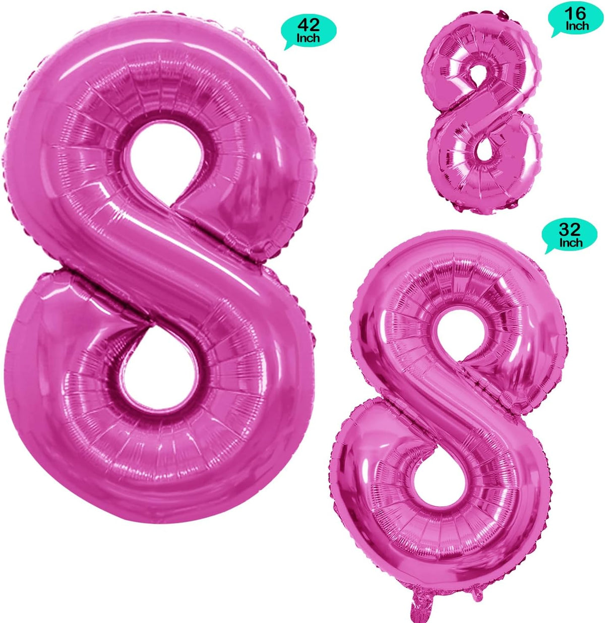 GOER Hot Pink Foil Balloons Number 8,Huge Number Balloons for 8th Birthday Party Supplies