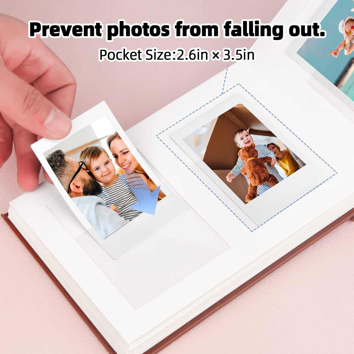 64 Pocket Mini Photo Album with Writing Space,Faux Leather Cover, Compatible with 2x3 Inch Polaroid