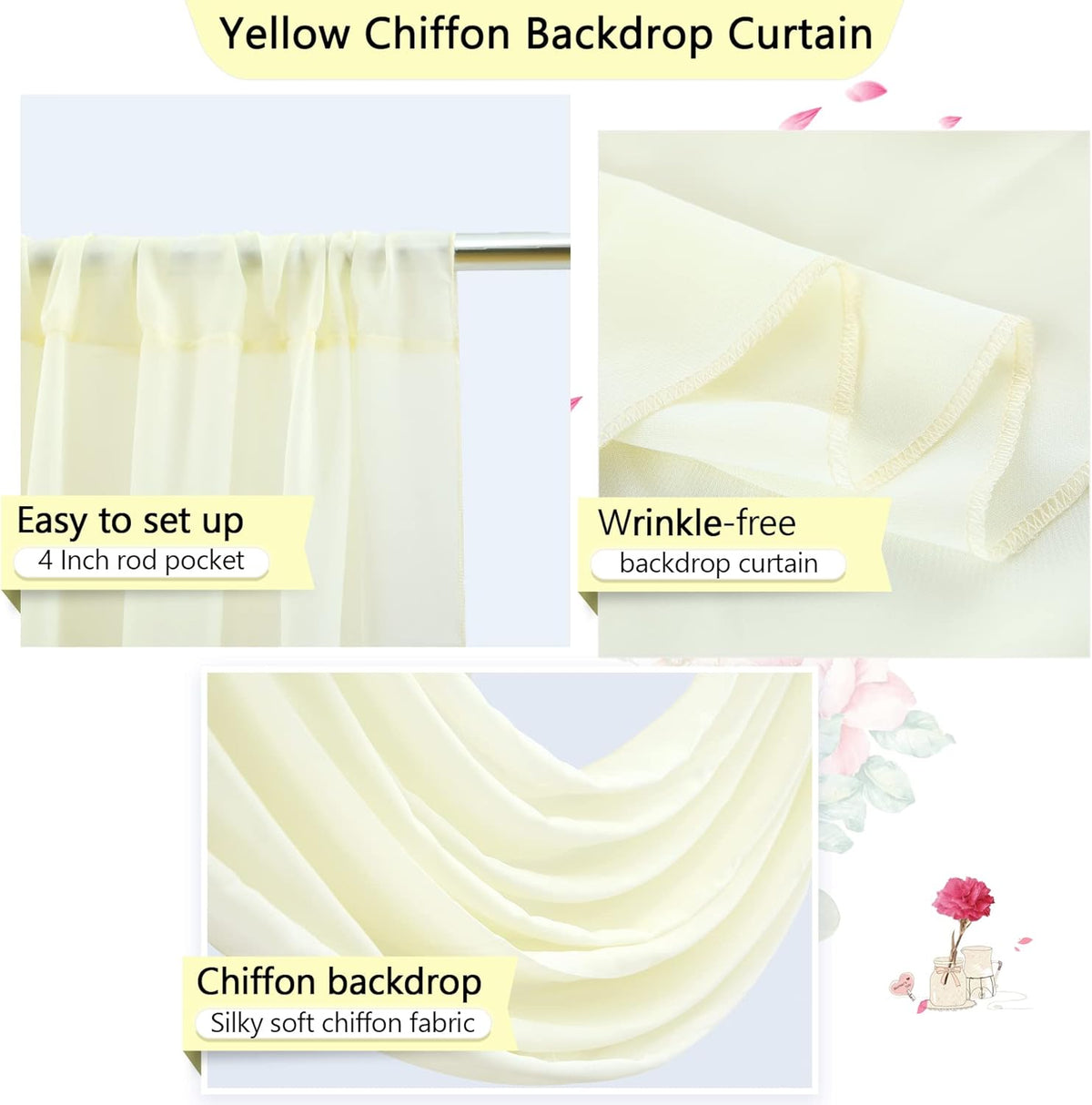 PARTISKY 10ftx7ft Ivory Chiffon Backdrop Curtains, Wrinkle-Free Sheer Fabric Photo Drapes for