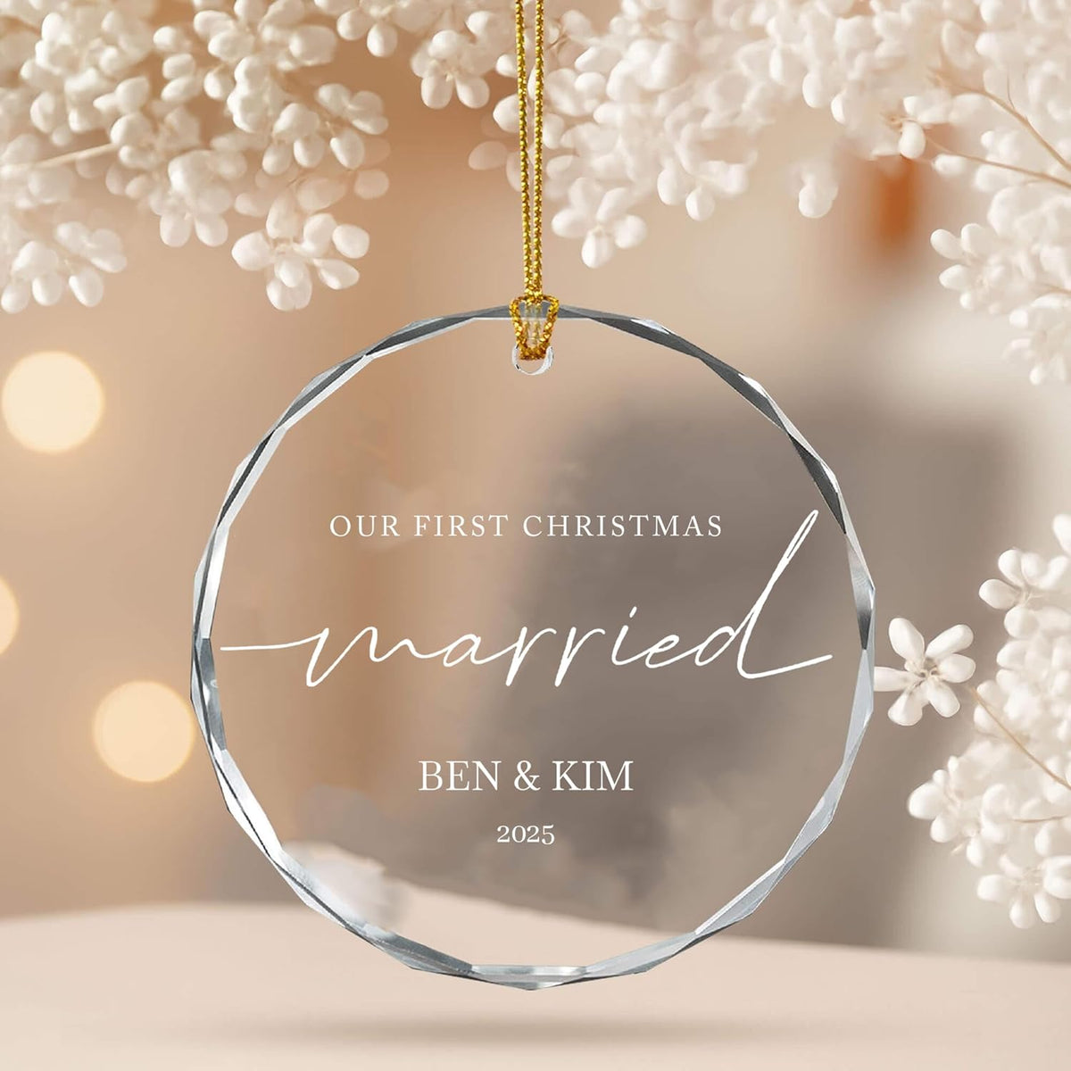 Personalized Glass Ornament 2025 for Married Couples with Name, Custom Wedding Keepsake Gift for