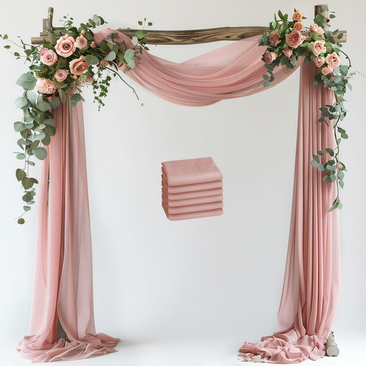 Wokceer Wedding Arch Draping Fabric 6 Panels 28.7" x 20FT Dusty Rose Drapes Sheer Fabric Backdrop