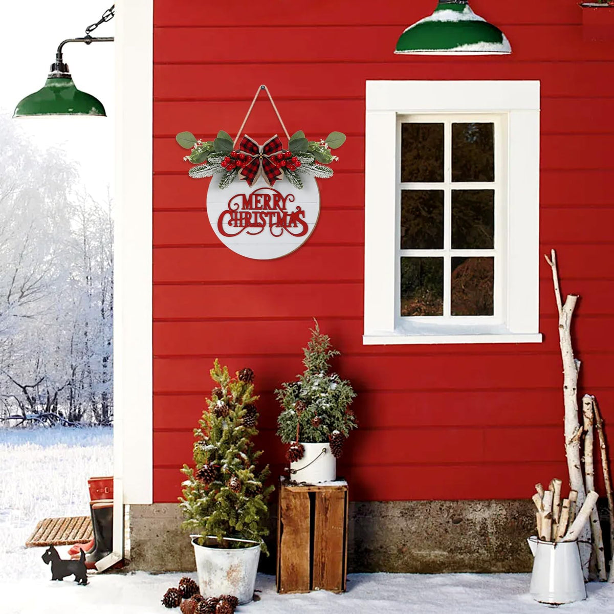 CHDITB Cute Merry Christmas Wooden Front Door Wreath(11.4”x11.4”), Farmhouse 3D Christmas Decor