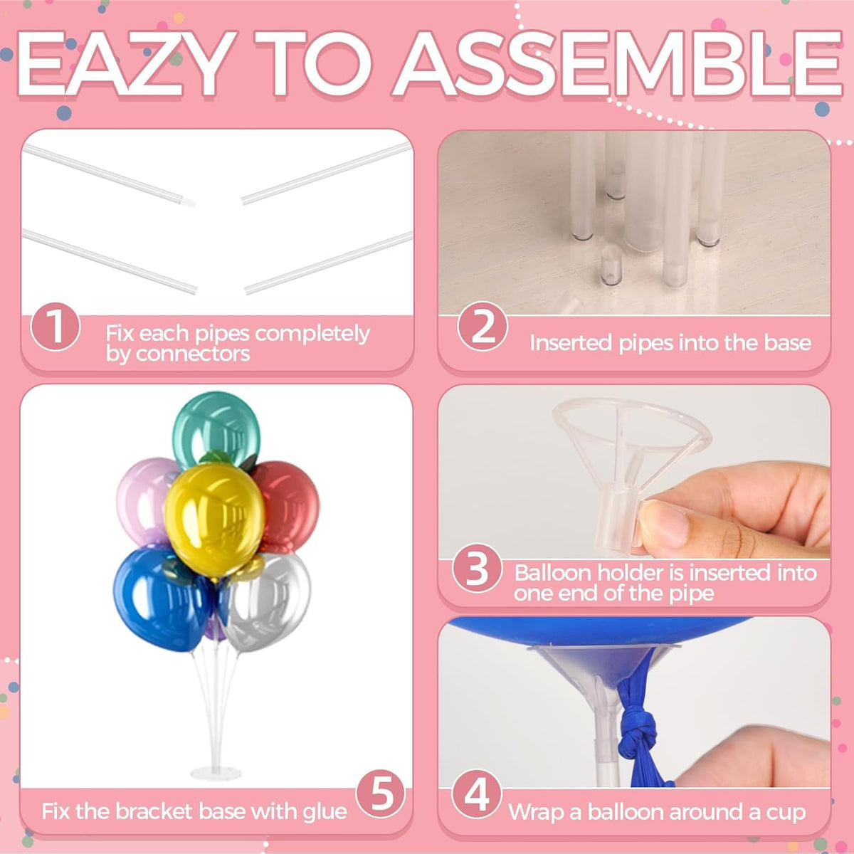 10 Set Balloon Stand Kit - Table Balloon Stands with Base, Easy Assembly Balloon Sticks, Reusable