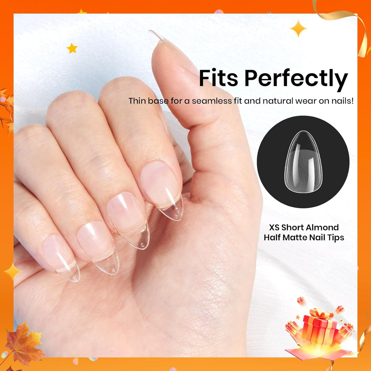 Beetles Gel Nail Tips 576Pcs Pre-shape Short Almond Etch-X Nail Tips,12 Sizes Soft Nail Tips Half