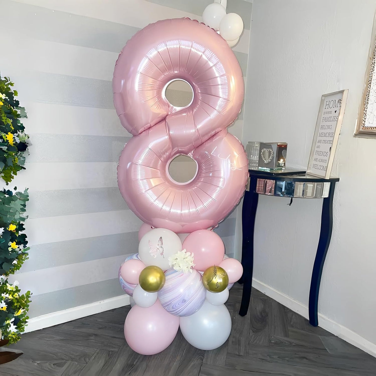 Pastel Pink 8 Balloons, 40" Giant Helium Foil Number 0-9 Light Pink Birthday Balloon for Girls