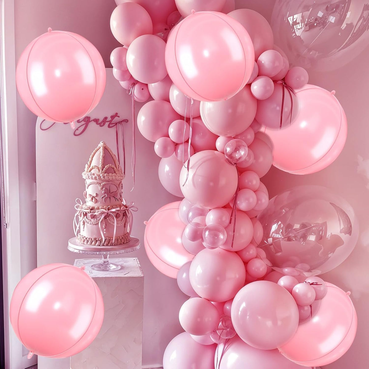 Giant 4D Foil Balloons, 6Pcs Large Metallic Pastel Pink Round Balloons, 22 Inch Big Round Foil