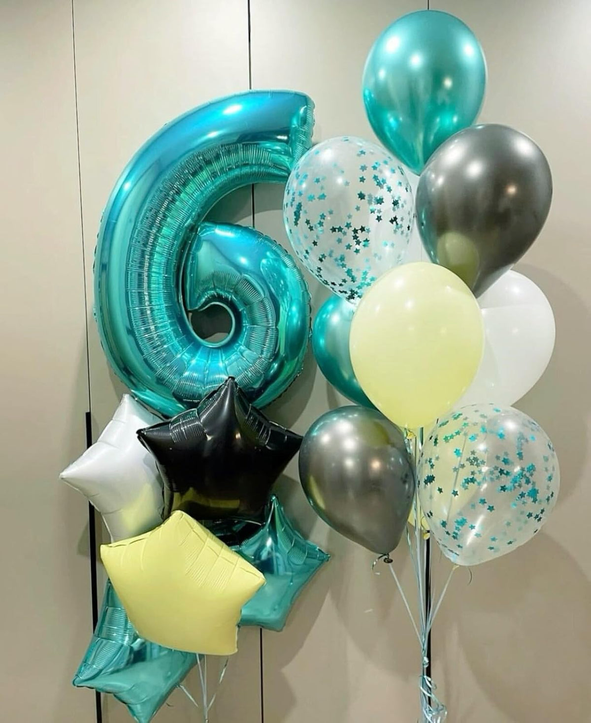 Teal Blue 40 Inch Mylar Foil Number 6 Balloon, Birthday Digital Balloons for 6 16 Boy Girl Party