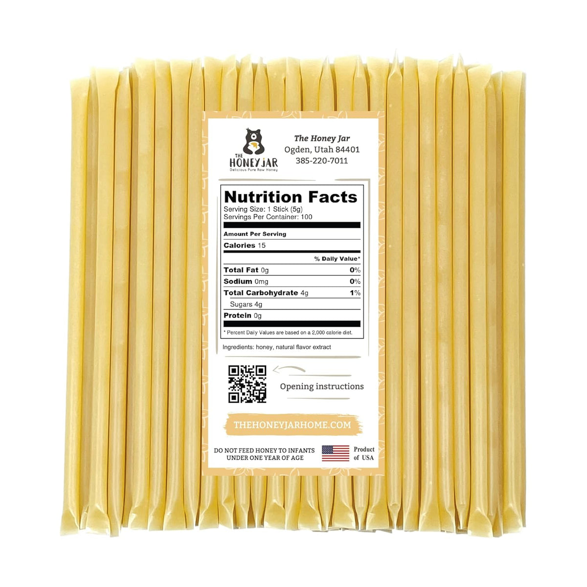 The Honey Jar Vanilla Flavored Honey Sticks - Pure Honey Straws For Tea, Coffee, or a Healthy Treat